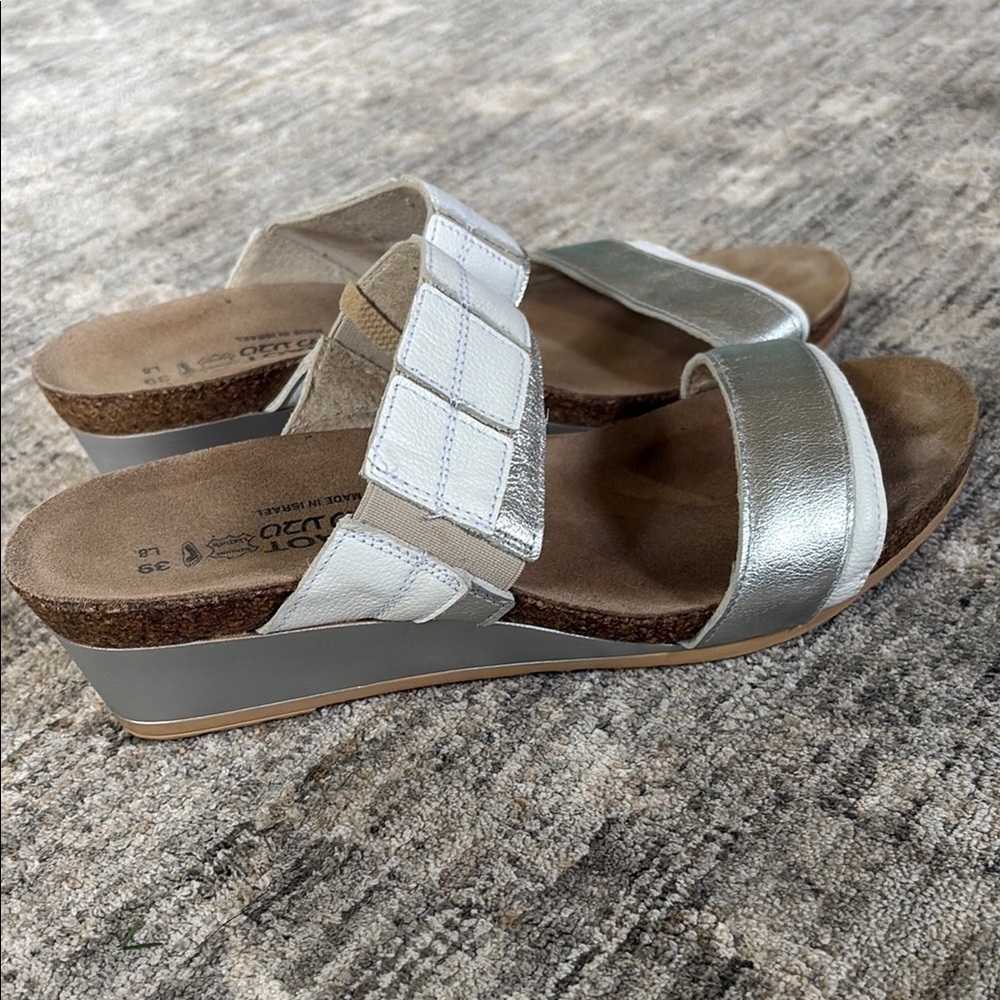 NAOT Silver White low Wedge Shoes with Comfort Design - slide on - 39 (US8)